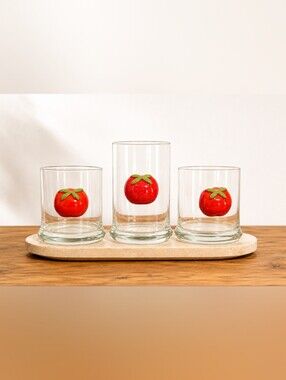 VTG Bloody Mary Set of Three Raised Tomatoes Glasses